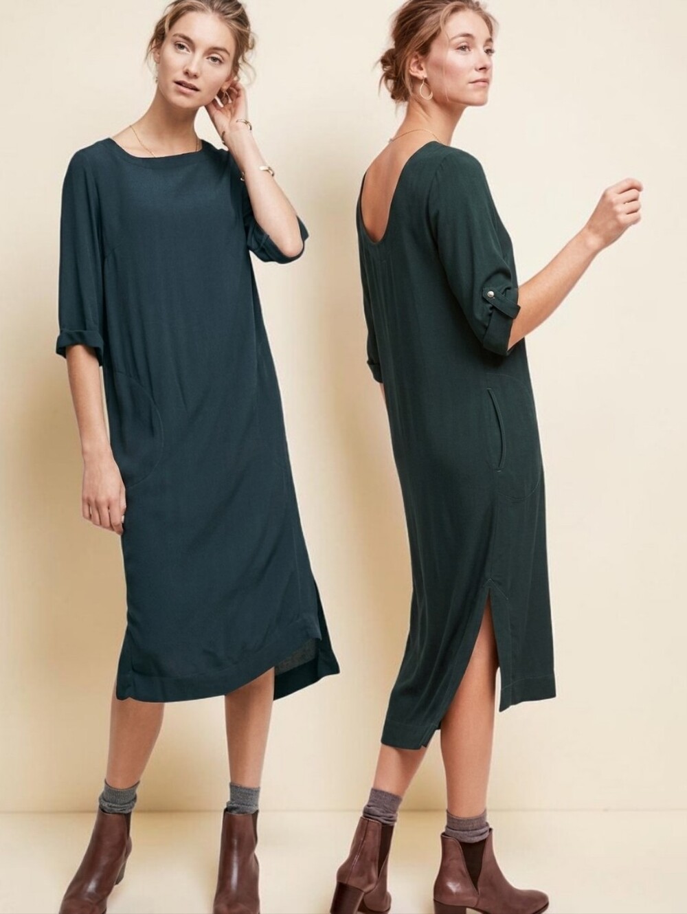 ANTHROPOLOGIE HOLDING HORSES Greaca Crepe Midi Shift Dress Size S